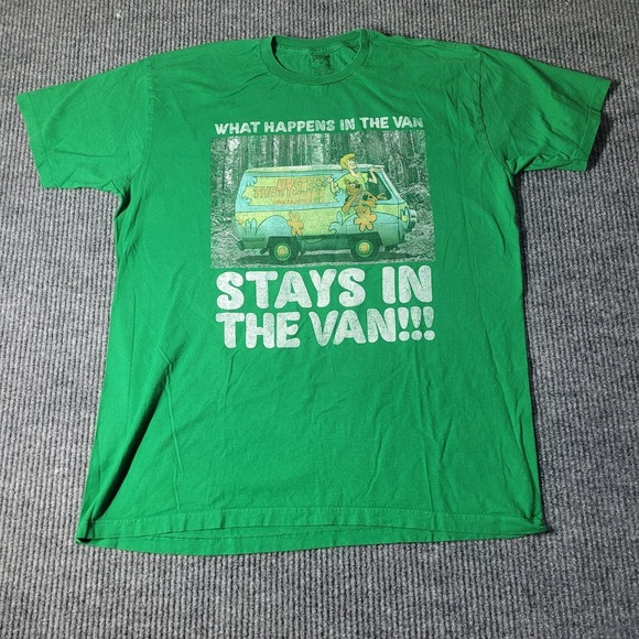 Scooby Doo What Happens in the Van Stays in the Van Green Cotton T-Shirt XL - Picture 1 of 5